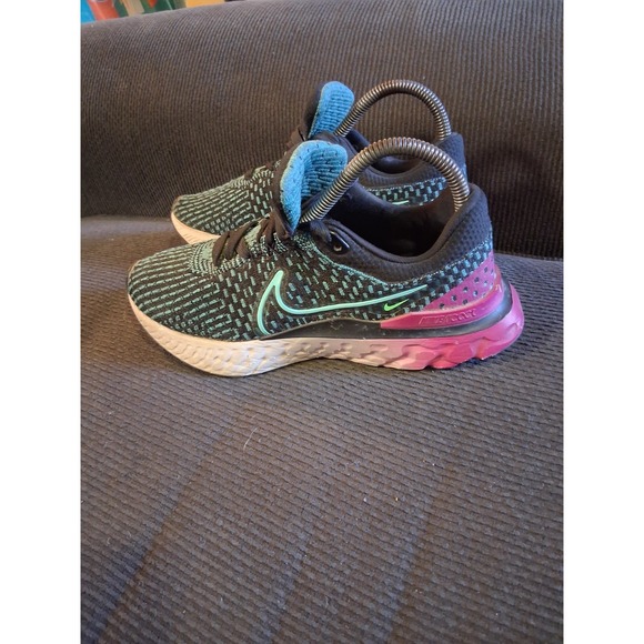 Nike React Infinity Run Flyknit 3 Black/Pink/Teal/Turquoise Women's 7 DD3024-003 - Picture 1 of 8